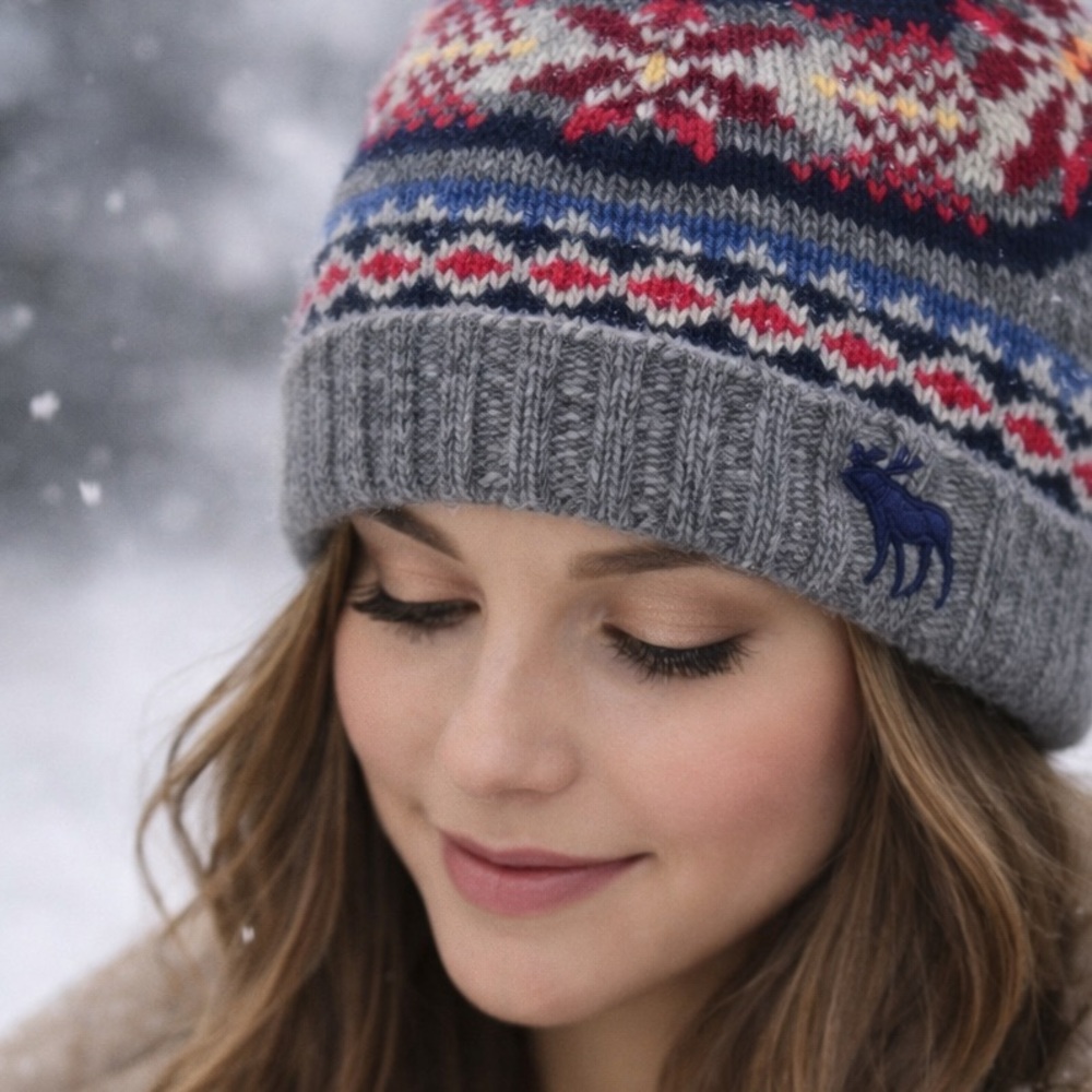 Abercrombie Fitch Fair Isle Knit Beanie Winter Ski Lodge Cozy Hat OS Preppy Warm